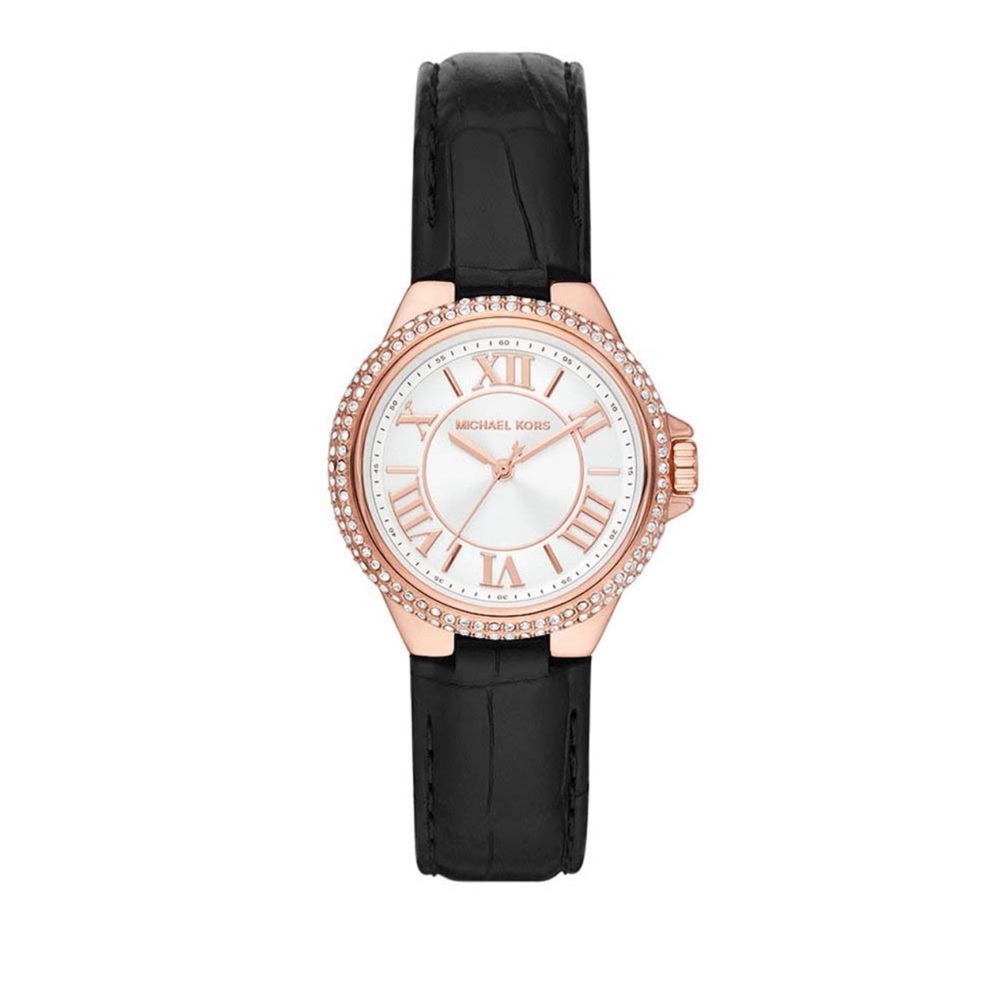 Michael Kors Camille Three-Hand Black Croc Leather Watch